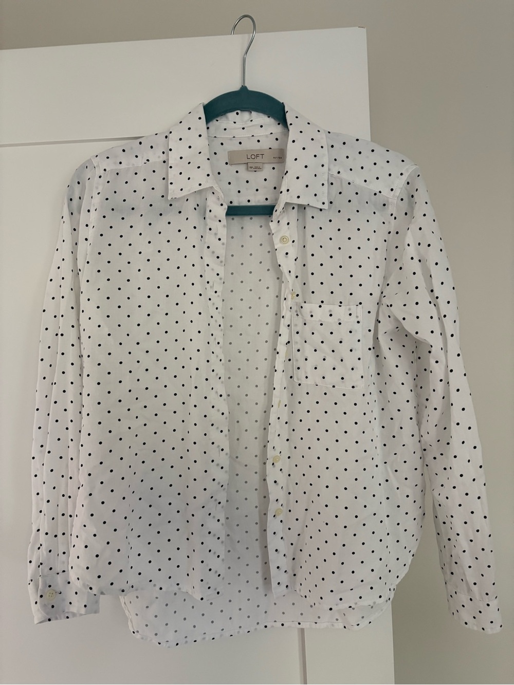 LOFT White Shirt with Black Polka Dots - Petite